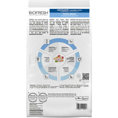 Ração Seca Biofresh Mix de Carne, Frutas, Legumes e Ervas Frescas Cães Filhotes de Raças Médias