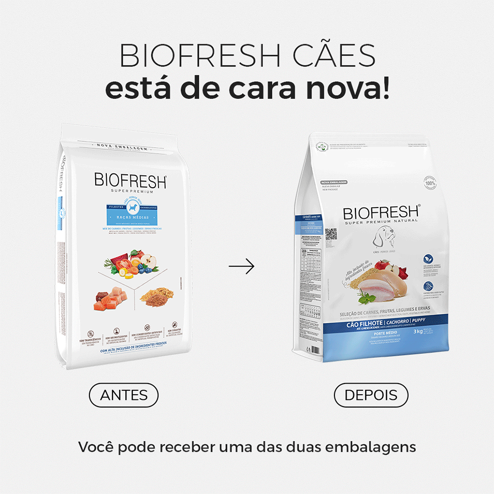 Ração Seca Biofresh Mix de Carne, Frutas, Legumes e Ervas Frescas Cães Filhotes de Raças Médias - 3Kg