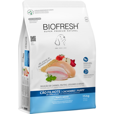 Ração Seca Biofresh Mix de Carne, Frutas, Legumes e Ervas Frescas Cães Filhotes de Raças Médias