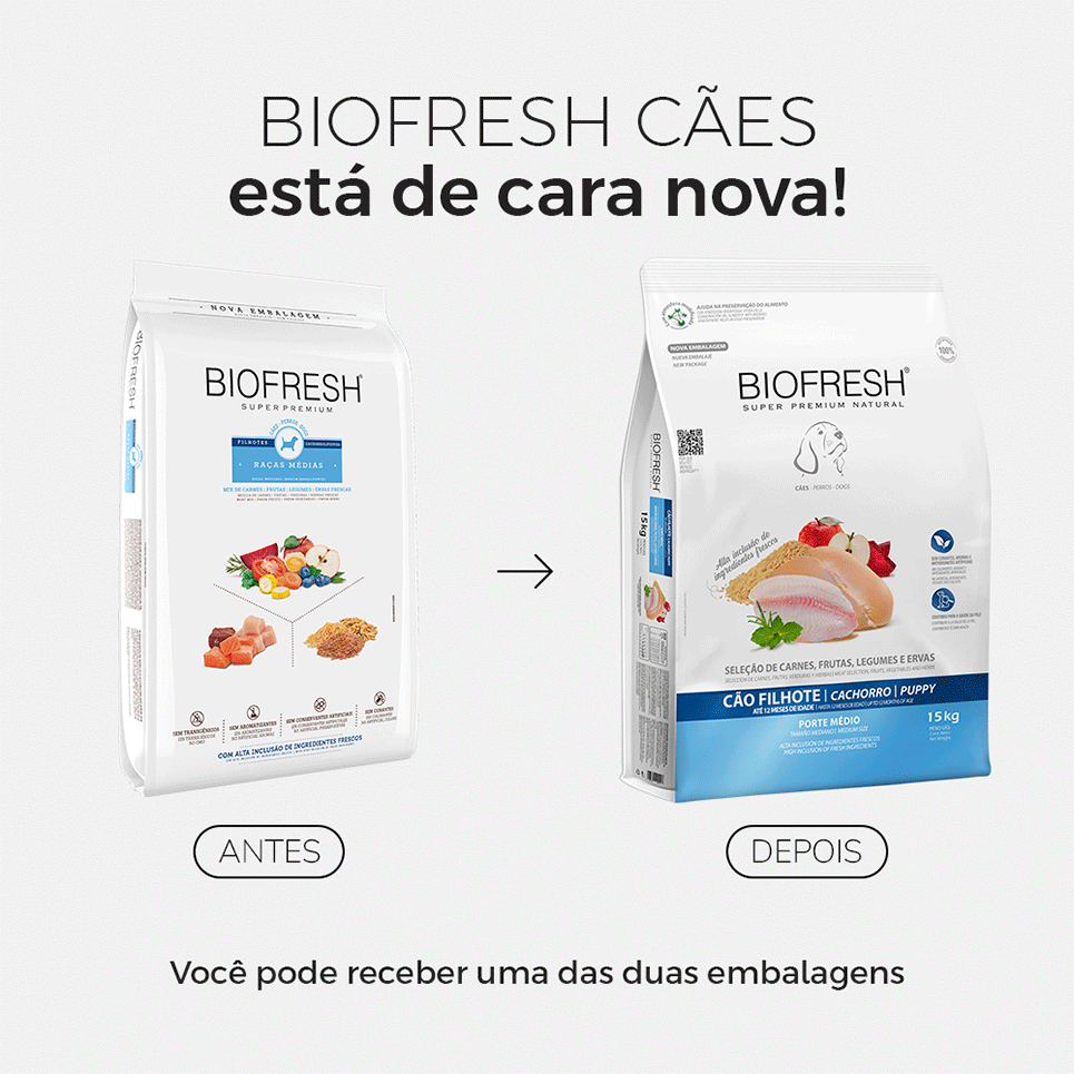 Ração Seca Biofresh Mix de Carne, Frutas, Legumes e Ervas Frescas Cães Filhotes de Raças Médias - 15Kg