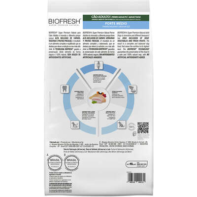 Ração Seca Biofresh Mix de Carne, Frutas, Legumes e Ervas Frescas Cães Adultos de Raças Médias