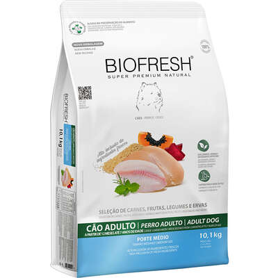 “Ração Seca Biofresh Mix de Carne, Frutas, Legumes e Ervas Frescas Cães Adultos de Raças Médias”