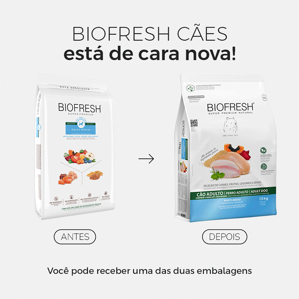 Ração Seca Biofresh Mix de Carne, Frutas, Legumes e Ervas Frescas Cães Adultos de Raças Médias - 15Kg