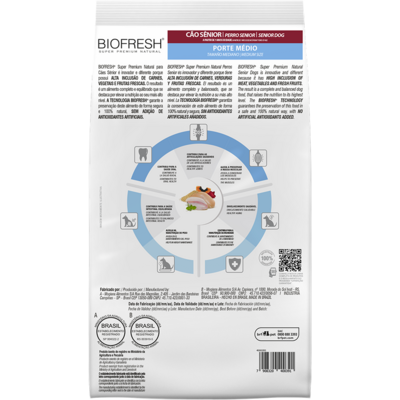Ração Seca Biofresh Mix de Carne, Frutas, Legumes e Ervas Frescas Cães Sênior de Raças Médias