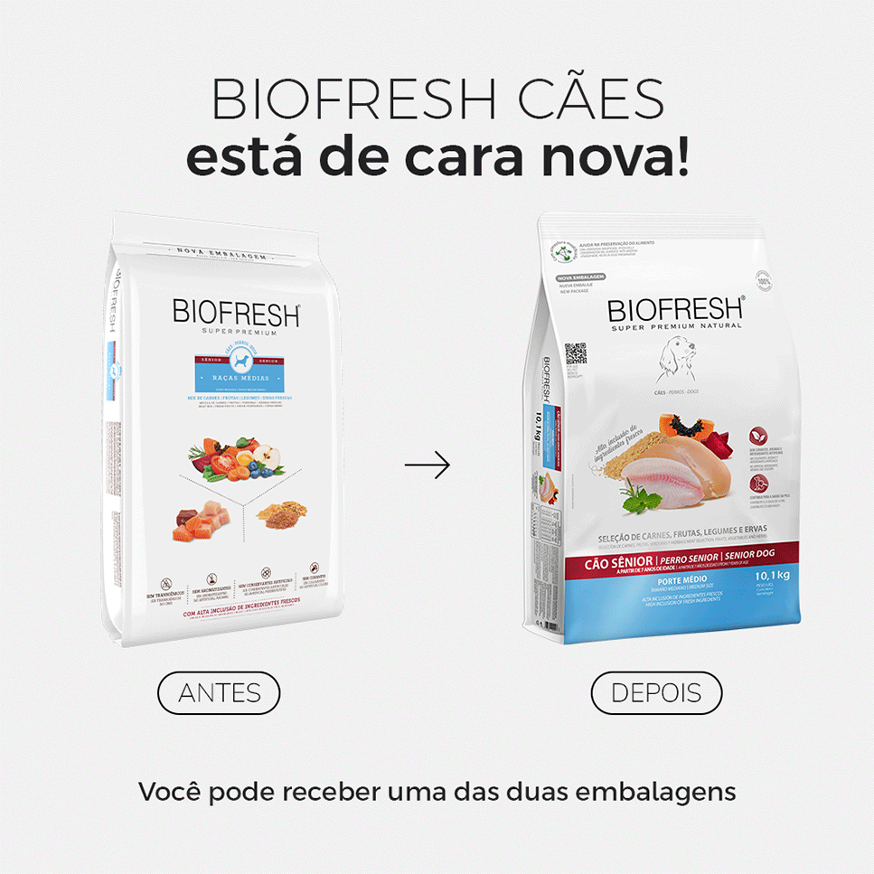 Ração Seca Biofresh Mix de Carne, Frutas, Legumes e Ervas Frescas Cães Sênior de Raças Médias - 10,1Kg