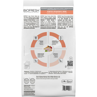 Ração Seca Biofresh Mix de Carne, Frutas, Legumes e Ervas Frescas Cães Castrados de Raças Pequenas e Minis