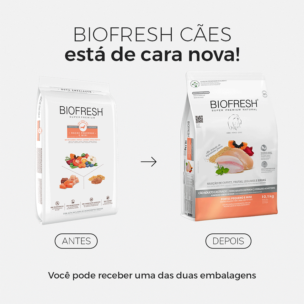 Ração Seca Biofresh Mix de Carne, Frutas, Legumes e Ervas Frescas Cães Castrados de Raças Pequenas e Minis - 10,1Kg