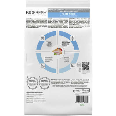 Ração Seca Biofresh Mix de Carne, Frutas, Legumes e Ervas Frescas Cães Castrados de Raças Médias