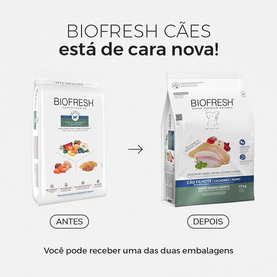 Ração Seca Biofresh Mix de Carne, Frutas, Legumes e Ervas Frescas Cães Filhotes de Raças Grandes e Gigantes - 15Kg