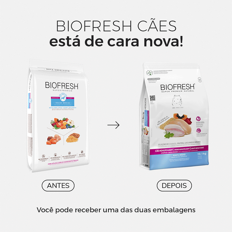 Ração Seca Biofresh Mix de Carne, Frutas, Legumes e Ervas Frescas Light Cães de Raças Médias - 10,1Kg