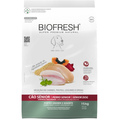 Ração Seca Biofresh Mix de Carne, Frutas, Legumes e Ervas Frescas Cães Sênior de Raças Grandes e Gigantes