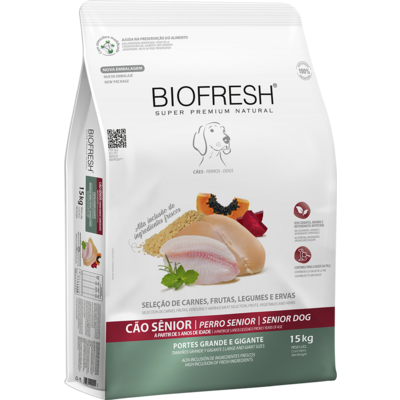 Ração Seca Biofresh Mix de Carne, Frutas, Legumes e Ervas Frescas Cães Sênior de Raças Grandes e Gigantes