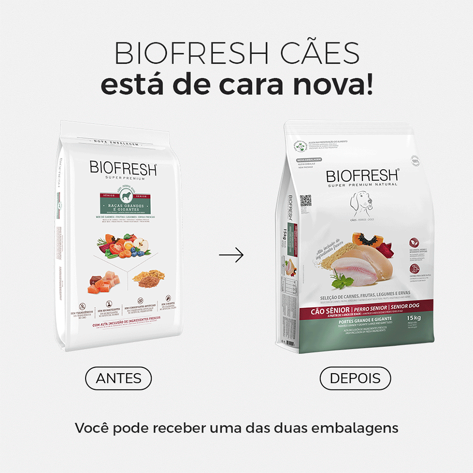 Ração Seca Biofresh Mix de Carne, Frutas, Legumes e Ervas Frescas Cães Sênior de Raças Grandes e Gigantes - 15Kg