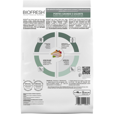 Ração Seca Biofresh Mix de Carne, Frutas, Legumes e Ervas Frescas Cães Castrados de Raças Grandes e Gigantes