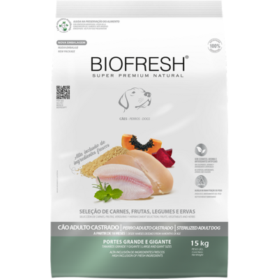 Ração Seca Biofresh Mix de Carne, Frutas, Legumes e Ervas Frescas Cães Castrados de Raças Grandes e Gigantes