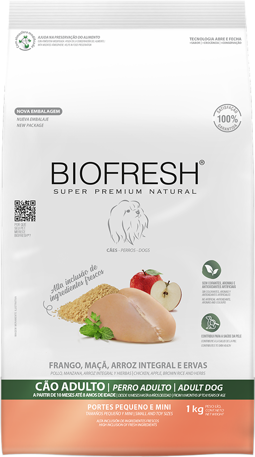 Ração Seca Biofresh Frango, Maçã, Arroz integral e Ervas Cães Adultos Raças Pequenas e Minis - 1Kg
