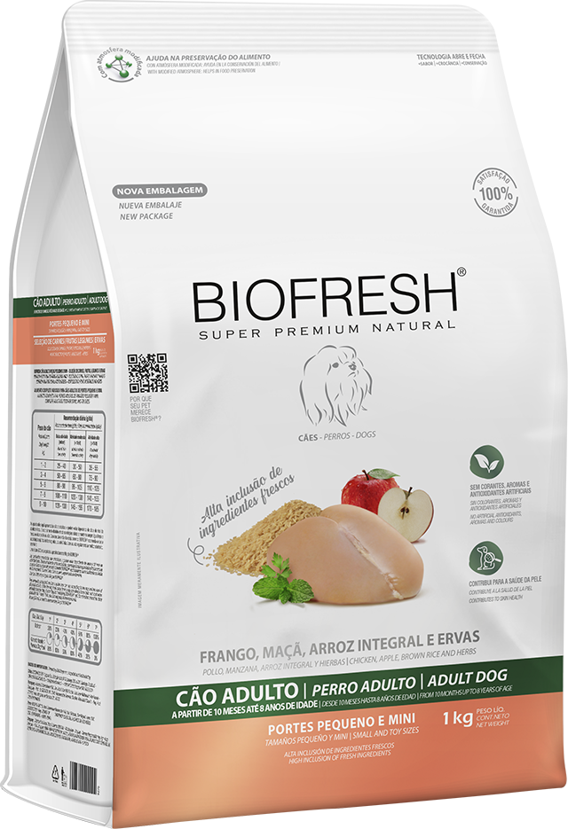 Ração Seca Biofresh Frango, Maçã, Arroz integral e Ervas Cães Adultos Raças Pequenas e Minis - 1Kg