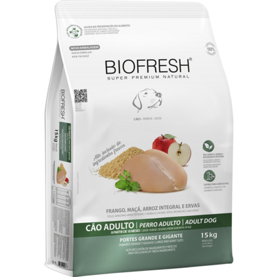 Ração Seca Biofresh Frango, Maçã, Arroz integral e Ervas Cães Adultos Raças Grandes e Gigantes