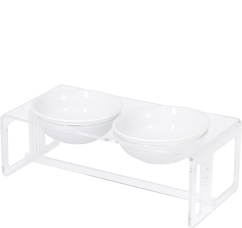 Bebedouro e Comedouro Duplo Bastet em Acrílico para Cães e Gatos Cristal - Tam. M