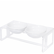 Bebedouro e Comedouro Duplo Bastet em Acrílico para Cães e Gatos Cristal - Tam. M