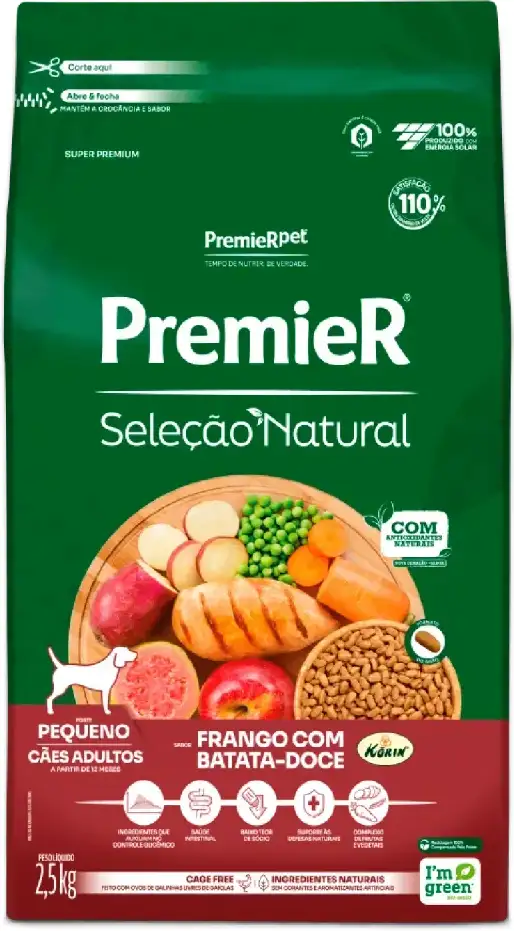 Ração Premier Pet Seleção Natural Cães Adultos Raças Pequenas Frango Korin com Batata Doce - 2,5Kg