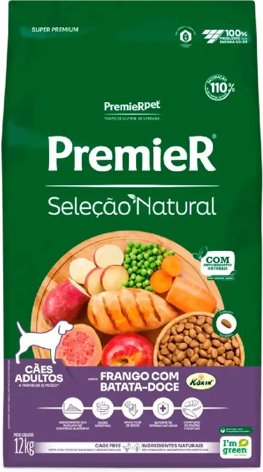 Ração Premier Pet Seleção Natural Cães Adultos Frango Korin com Batata Doce - 12Kg