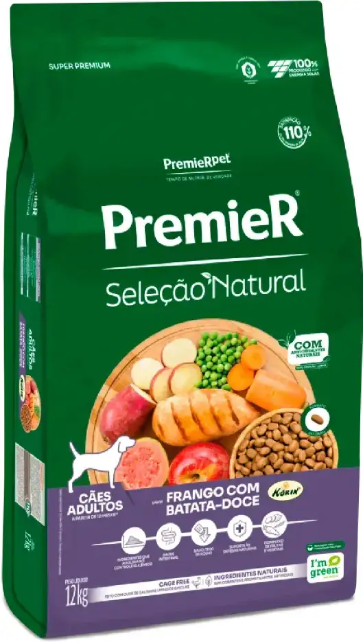Ração Premier Pet Seleção Natural Cães Adultos Frango Korin com Batata Doce - 12Kg