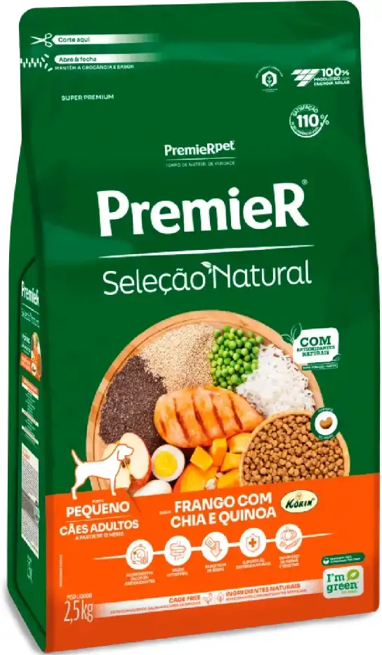Ração Premier Pet Seleção Natural Frango Korin com Chia & Quinoa Cães Adultos Raças Pequenas - 2,5Kg