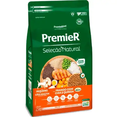 Ração Premier Pet Seleção Natural Frango Korin com Chia & Quinoa Cães Adultos Raças Pequenas