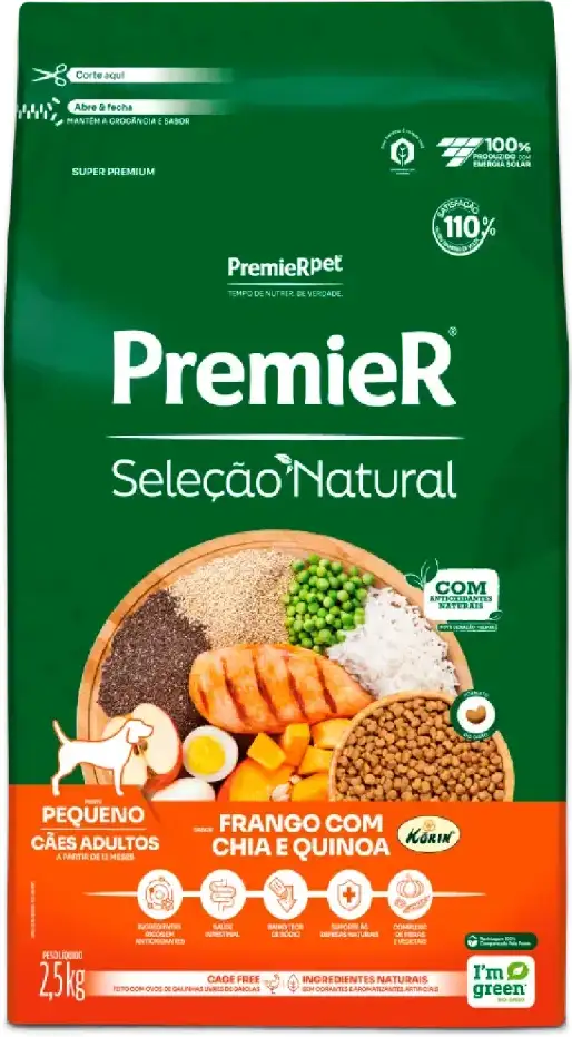 Ração Premier Pet Seleção Natural Frango Korin com Chia & Quinoa Cães Adultos Raças Pequenas - 2,5Kg