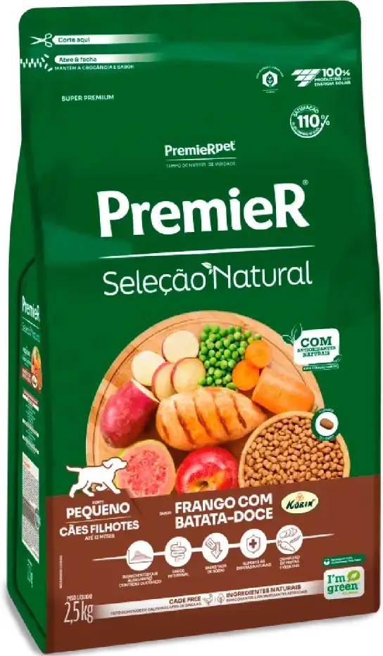 Ração Premier Pet Seleção Natural Frango Korin com Batata Doce Cães Filhotes Raças Pequenas - 2,5Kg