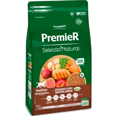 Ração Premier Pet Seleção Natural Frango Korin com Batata Doce Cães Filhotes Raças Pequenas
