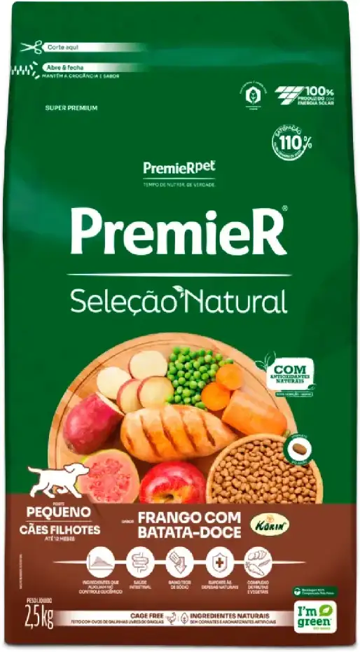Ração Premier Pet Seleção Natural Frango Korin com Batata Doce Cães Filhotes Raças Pequenas - 2,5Kg