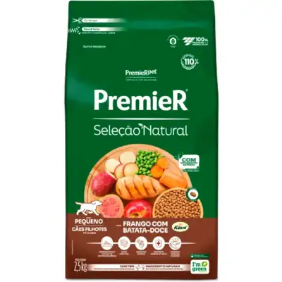 Ração Premier Pet Seleção Natural Frango Korin com Batata Doce Cães Filhotes Raças Pequenas