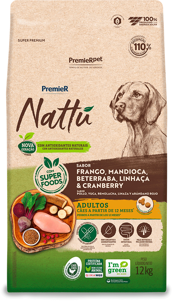 Ração Seca PremieR Pet Nattú Mandioca para Cães Adultos - 12Kg