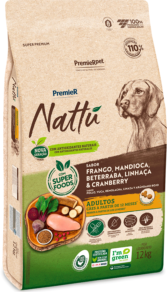 Ração Seca PremieR Pet Nattú Mandioca para Cães Adultos - 12Kg