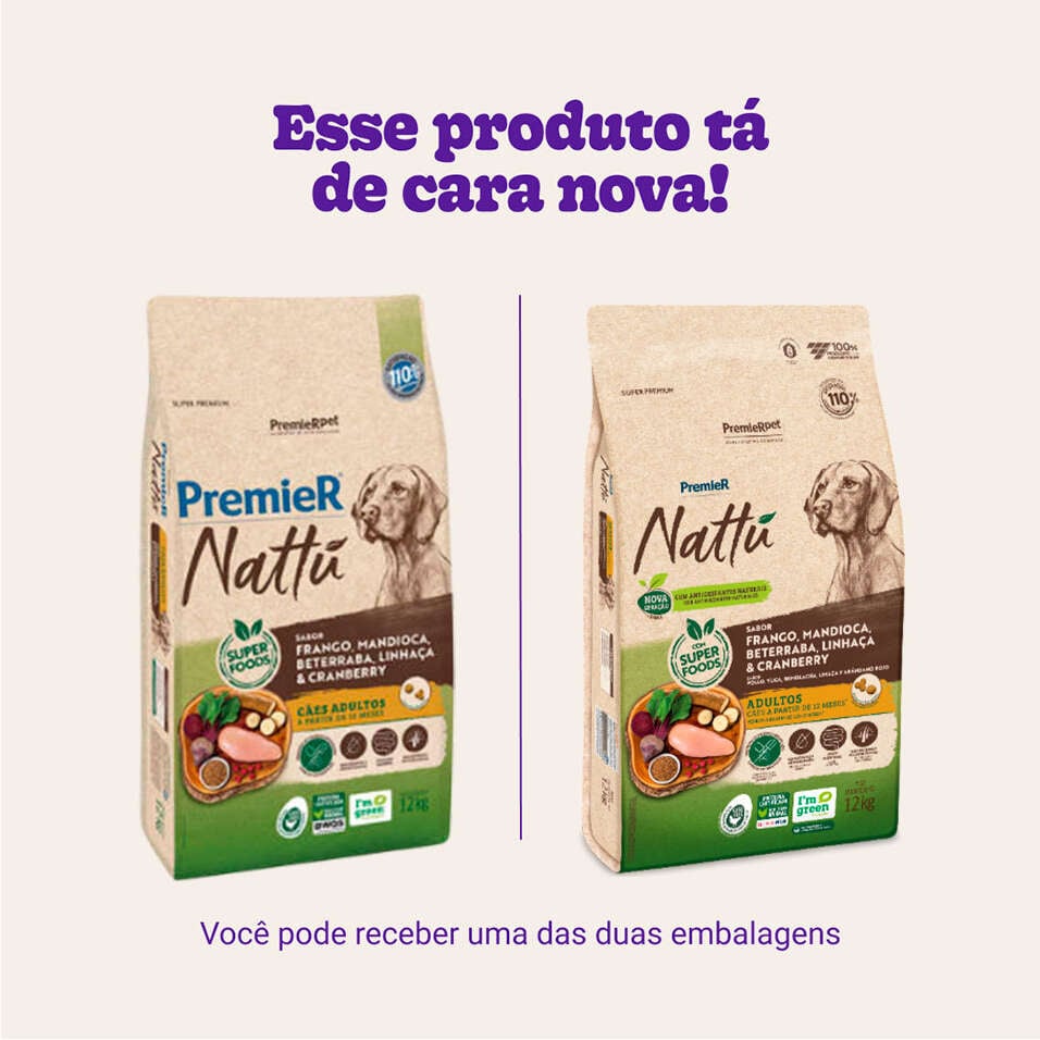 Ração Seca PremieR Pet Nattú Mandioca para Cães Adultos - 12Kg