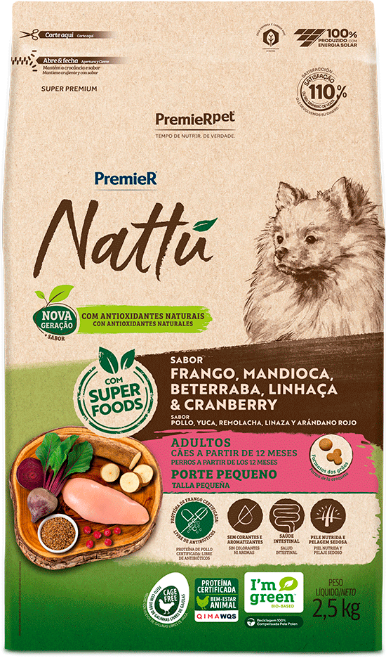 Ração Seca PremieR Pet Nattú Mandioca para Cães Adultos de Pequeno Porte - 2,5Kg