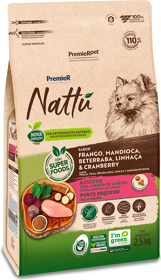 Ração Seca PremieR Pet Nattú Mandioca para Cães Adultos de Pequeno Porte - 2,5Kg
