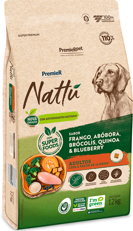 Ração Seca PremieR Pet Nattú Abóbora para Cães Adultos - 12Kg