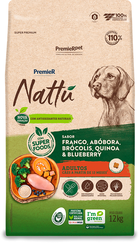 Ração Seca PremieR Pet Nattú Abóbora para Cães Adultos - 12Kg