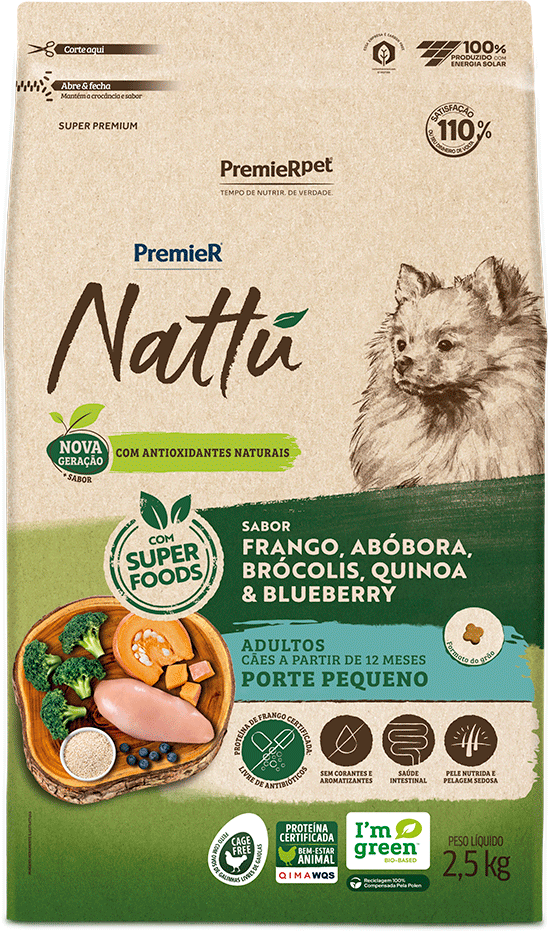 Ração Seca PremieR Pet Nattú Abóbora para Cães Adultos de Pequeno Porte - 2,5Kg