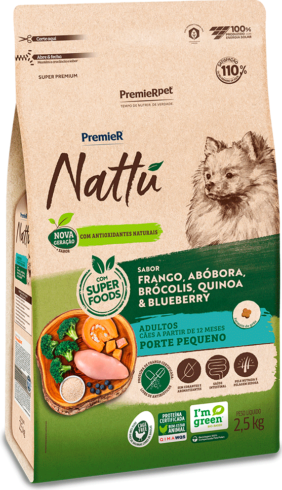 Ração Seca PremieR Pet Nattú Abóbora para Cães Adultos de Pequeno Porte - 2,5Kg