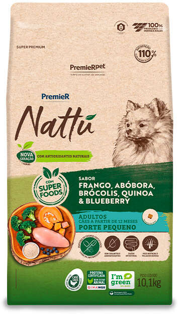 Ração Seca PremieR Pet Nattú Abóbora para Cães Adultos de Pequeno Porte - 10,1Kg