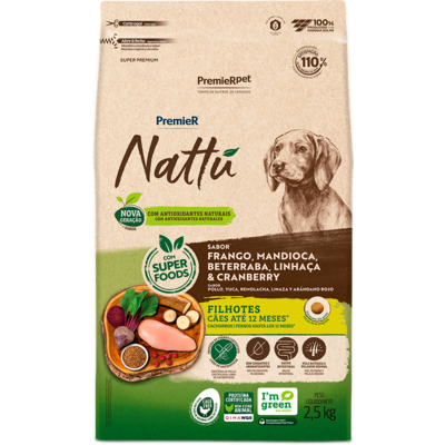 Ração Seca PremieR Nattú Mandioca para Cães Filhotes