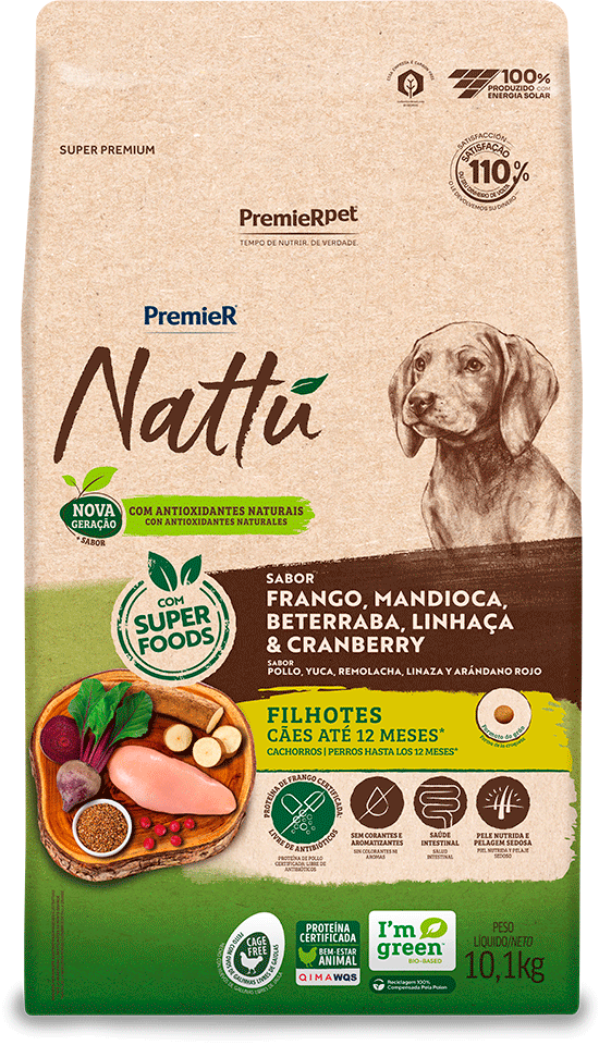 Ração Seca PremieR Nattú Mandioca para Cães Filhotes - 10,1Kg