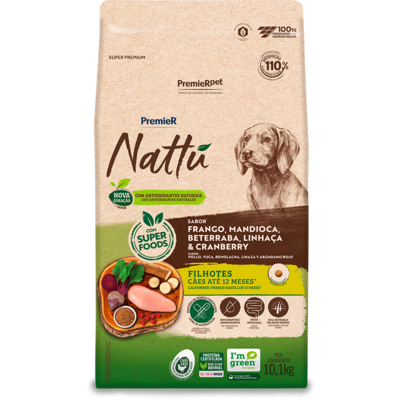 Ração Seca PremieR Nattú Mandioca para Cães Filhotes