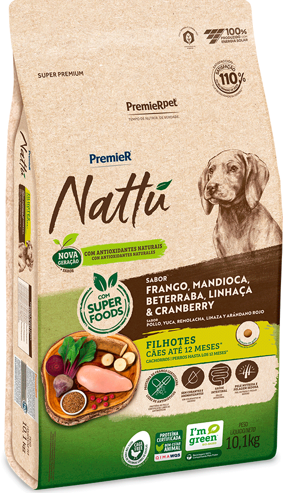 Ração Seca PremieR Nattú Mandioca para Cães Filhotes - 10,1Kg