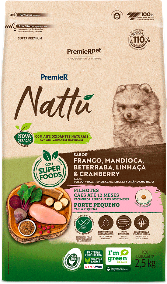 Ração Seca PremieR Nattú Mandioca para Cães Filhotes de Pequeno Porte - 2,5Kg