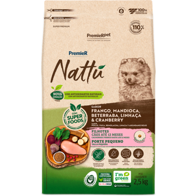 Ração Seca PremieR Nattú Mandioca para Cães Filhotes de Pequeno Porte